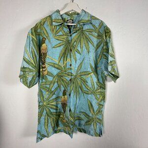 Tommy Bahama Mens Medium 100% Linen Tropical Parrot & Leaf Print Button-Up Shirt